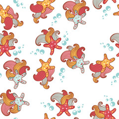 Beautiful seamless pattern with starfish on a white background