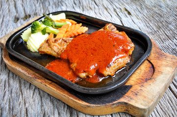 Grilled steaks and vegetables