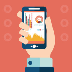 Smartphone infographics with a hand holding a phone