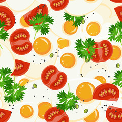 Seamless pattern with vegetable organic food. Seamless background with cucumber, onions, tomato. 