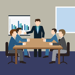 Business meeting and presentation in an office.