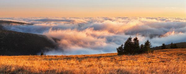Autumn temperature inversion in Jeseniky mountains, Praded, Czec