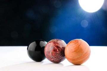 Three spherical natural stone
