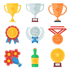 Trophy and awards flat icons set