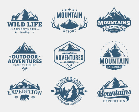 Set Of Vector Mountain And Outdoor Adventures Logo