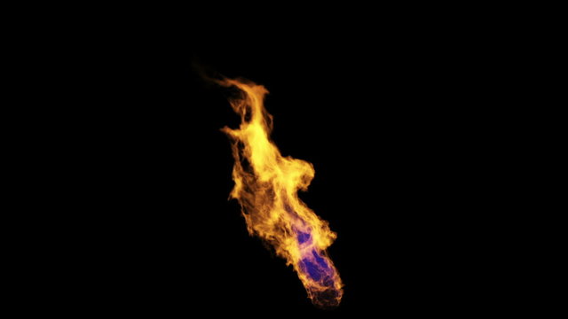 Torch Fire Blown by Wind on Black Isolated