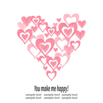 Watercolor hearts pattern. Love background. Romantic vector illustration for your design. 