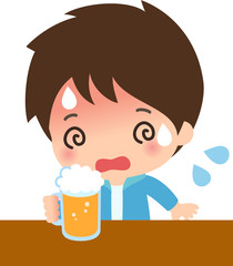 お酒を飲んで目を回す若い男性