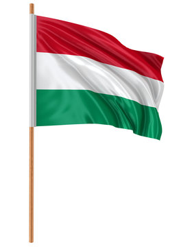 3D Hungarian flag with fabric surface texture. White background.