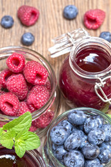 Raspberries and blueberries