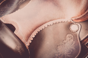 Handmade leather saddle - obrazy, fototapety, plakaty