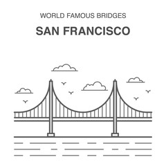 San Francisco Golden Gate Bridge. San Francisco vector landmark illustration. World famous bridges set.