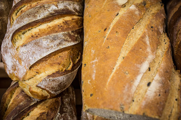 Loafs of bread on a shelf