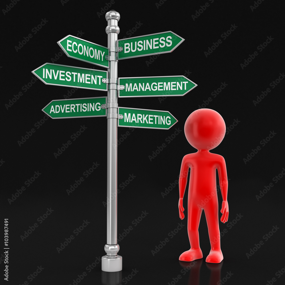 Poster man and sign directions. image with clipping path