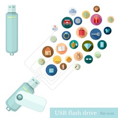 usb flash drive with icons of different informstion upload or get from it