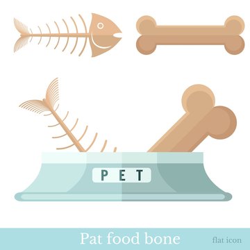 flat pet food bone with pet bowl fish-bone and bone