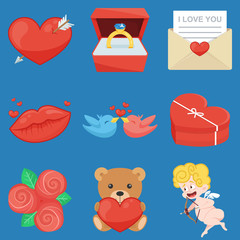 Set Of Vintage Happy Valentines Day icons