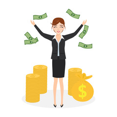 business woman happy with money. successful in job.