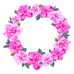 Fototapeta na wymiar pink flower frame, floral wreath circle frame, isolated vector