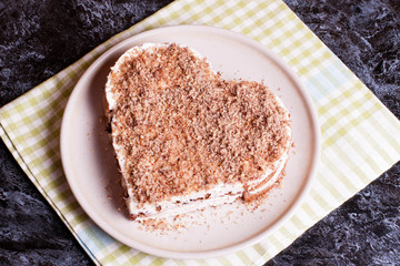 Chocolate cake in the shape of a heart