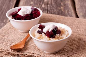 rice with beet and sour cream