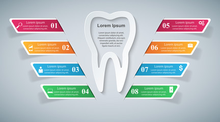 Infographic design on the grey background.Tooth icon.