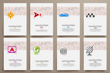 Corporate identity vector templates set with doodles navigation theme