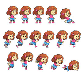 Pinky Girl game sprites for side scrolling action adventure endless runner 2D mobile game.