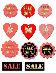 Set of luxury sale labels with circles and hearts