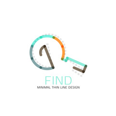 Vector thin line design logo magnifying glass, search and find or zoom logotype concept. Linear minimalistic business icon