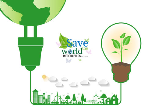 Energy saving green bulbs concept .save world vector illustratio