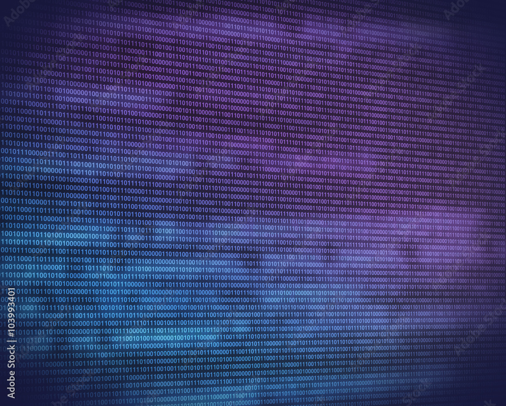Poster abstract binary blue, purple code on digital screen