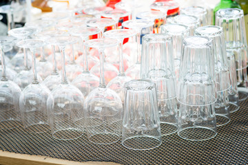 Dry glasses in a bar