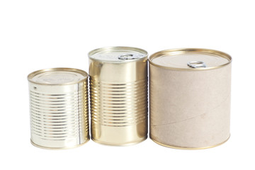 sealed metal cans isolated on white background