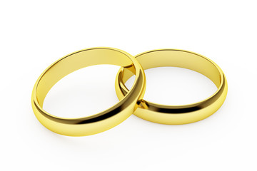 3d render of golden rings isolated on white background