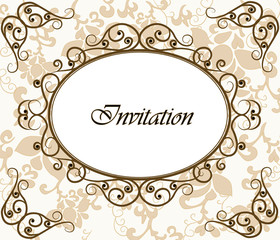 Photo frame invitation with roses background. Vector