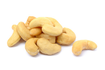  Peeled salted cashews isolated on a white background