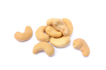  Peeled salted cashews isolated on a white background