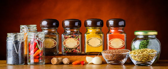 Fototapeta na wymiar Food Spices in glasses