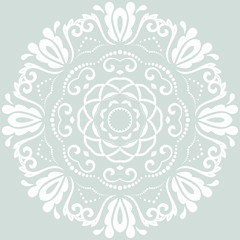 Floral vector light blue and white pattern with fine arabesques. Abstract oriental ornament