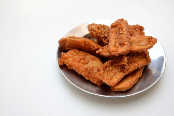 Close up fried bananas sprinkled sesame tasty traditional food