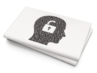 Finance concept: Head With Padlock on Blank Newspaper background