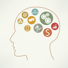 Head with business icons. Vector