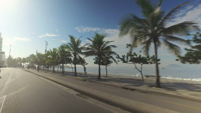 Driving along Ipanema Beach on Sunny Day, Rio De Janeiro, Brazil