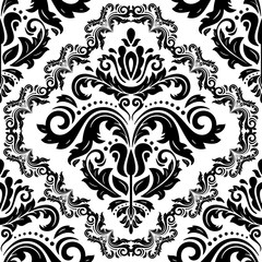 Seamless oriental ornament in the style of baroque. Traditional classic black and white vector pattern