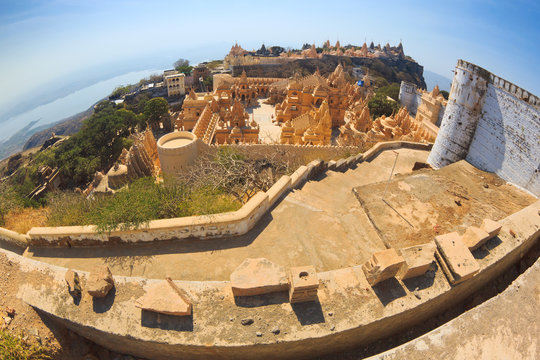 Jain temple complex on top of Shatrunjaya hill. Palitana (Bhavnagar district), Gujarat, India