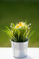 Easter spring style. Easter eggs and chickens in nest. 3