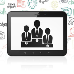 News concept: Tablet Computer with Business Team on display