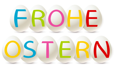 Eier mit Frohe Ostern beschriftet