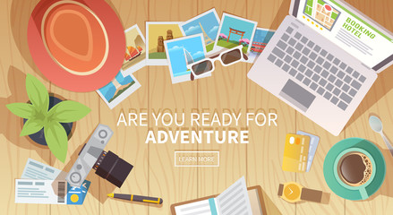 Travel vector banner. Top view